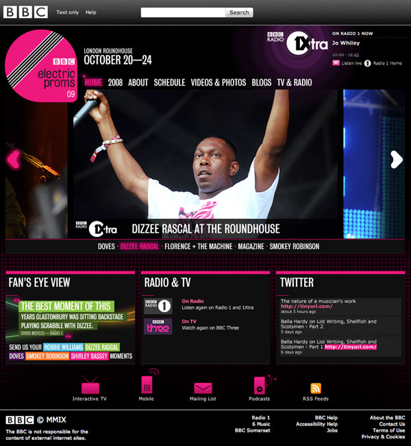 BBC Electric Proms website homepage