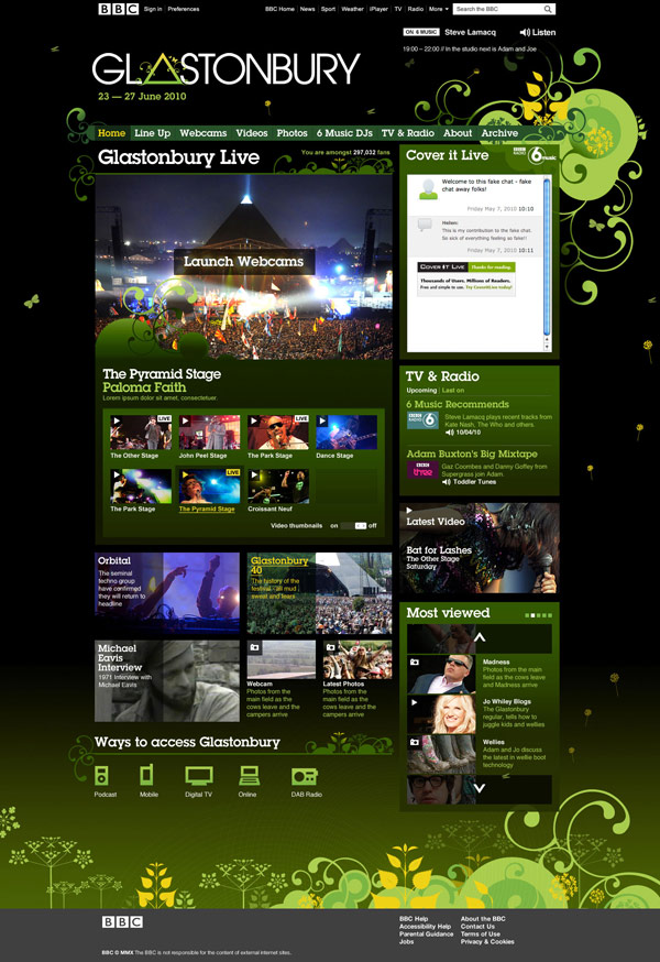 BBC at Glastonbury website homepage
