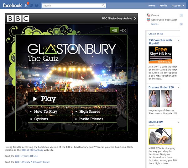 BBC GLastonbury the Quiz on Facebook