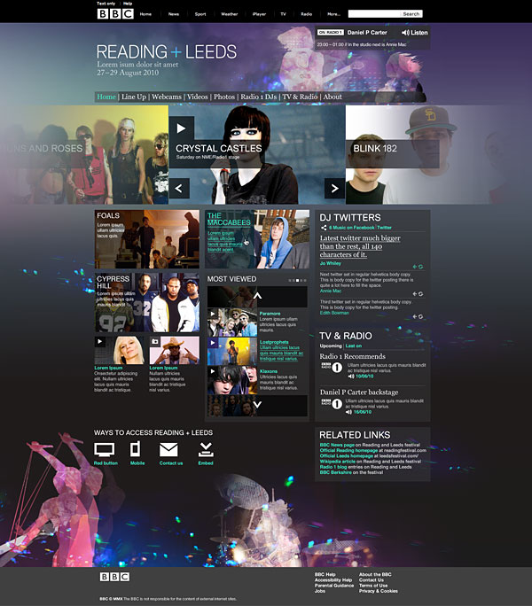 BBC at Reading + Leeds website homepage